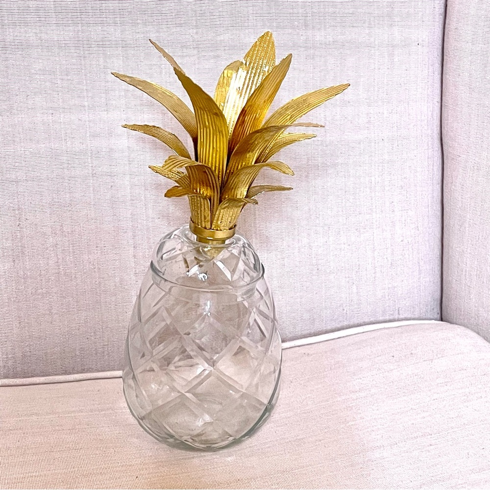 💛 new Zara Home Decorative gold metal pineapple glass Jar decor vase canister
